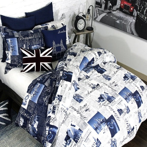 Bed Lam Passport PARIS LONDON BLUE WHITE twin Duvet mini set 2